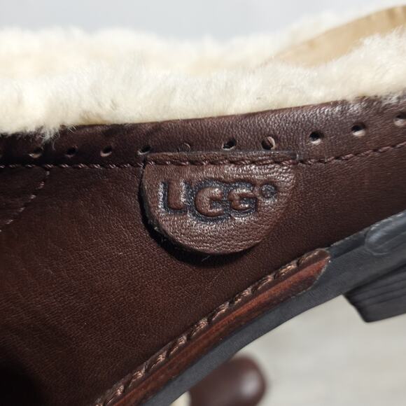 UGG Australia Langford sheepskin brown leather slip on heeled clogs size 6 - Picture 10 of 10